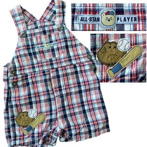 y2k Embroidered Baseball Overalls, shortalls 3-6 months
